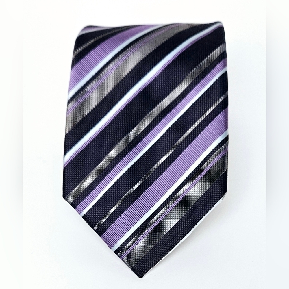 George Purple Gray Striped Necktie Classic Business Polyester Tie